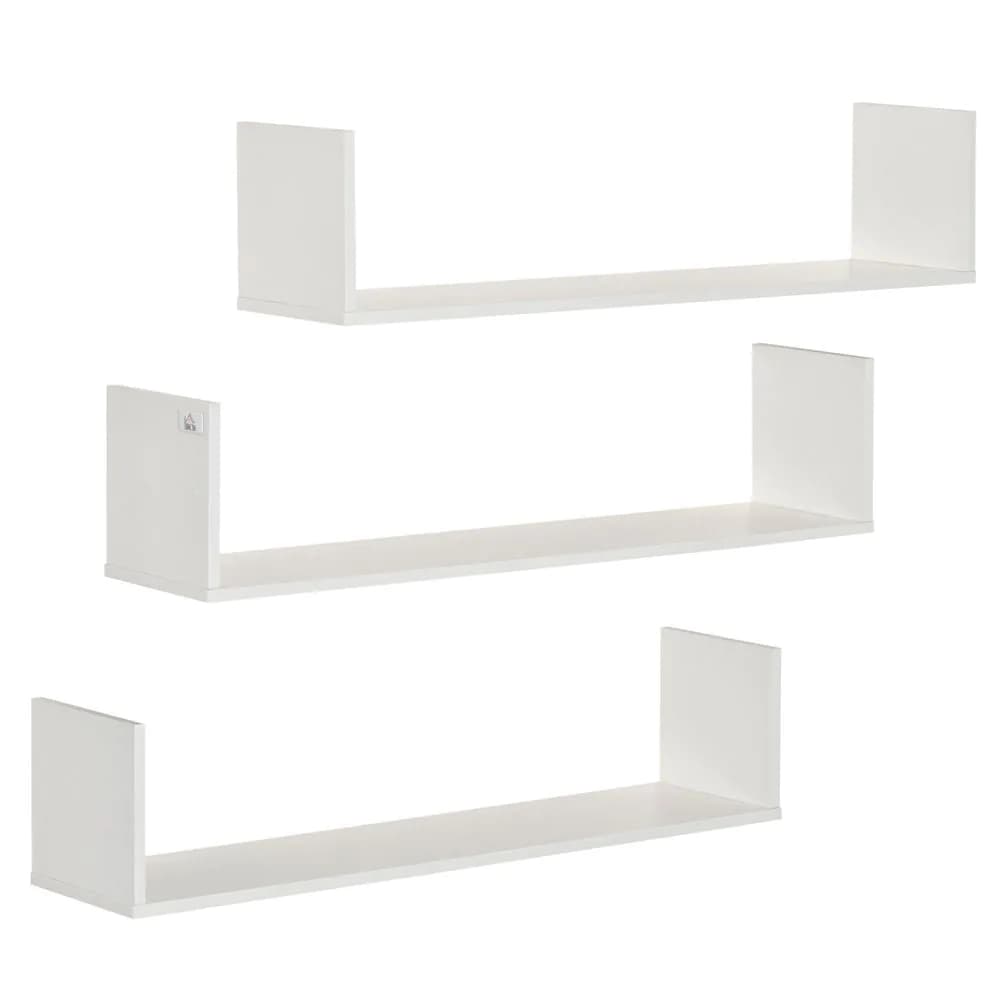 image-Set of 3 Wooden Floating Shelves Wall Mount CD DVD Display White HOMCOM