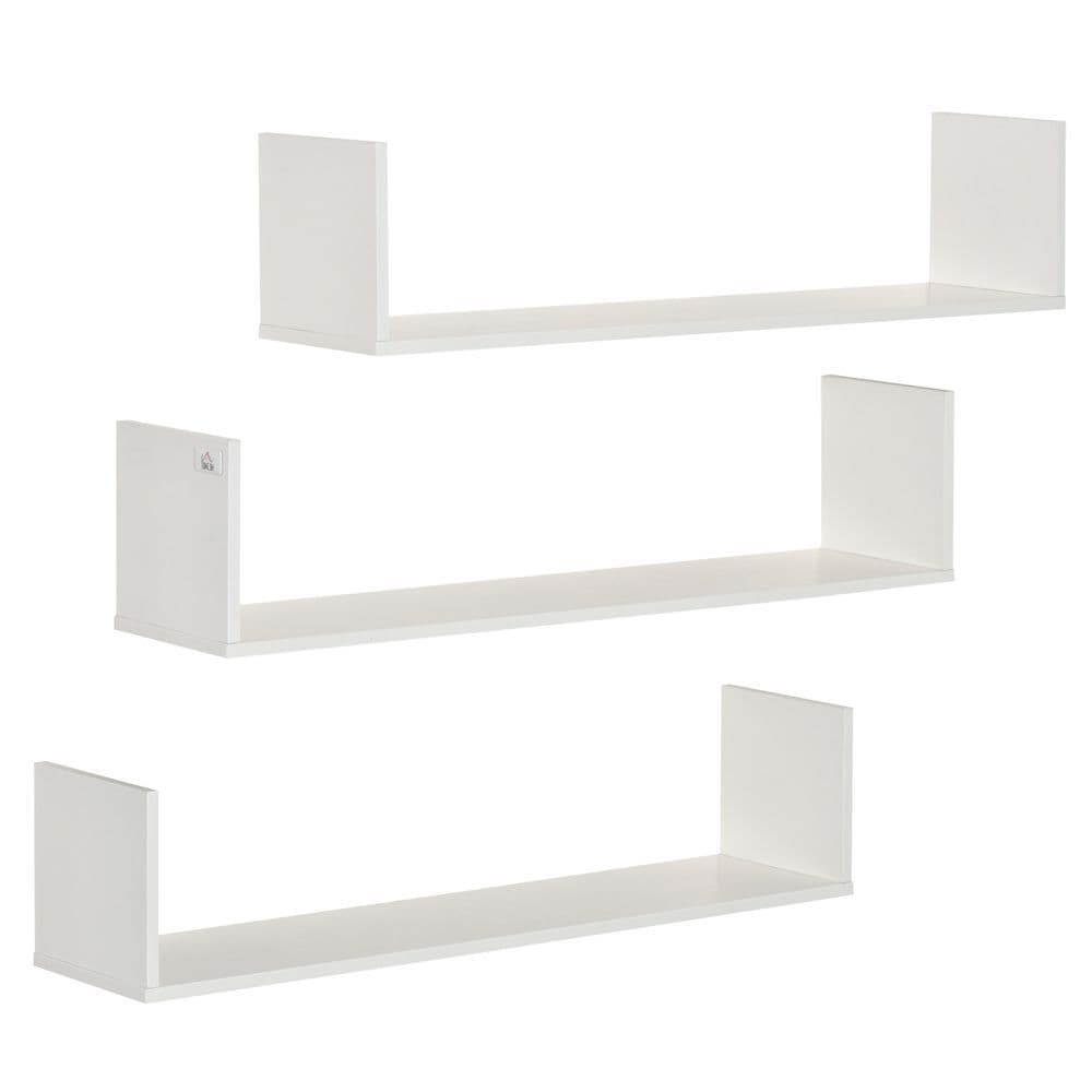 image-Set of 3 Wooden Floating Shelves Wall Mount CD DVD Display White HOMCOM