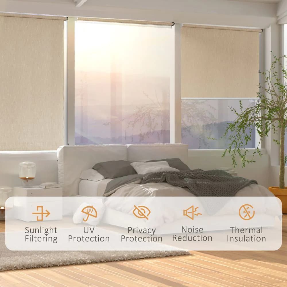 image-Electric Smart Roller Blinds for Windows with Remote, Brown, 120x180cm