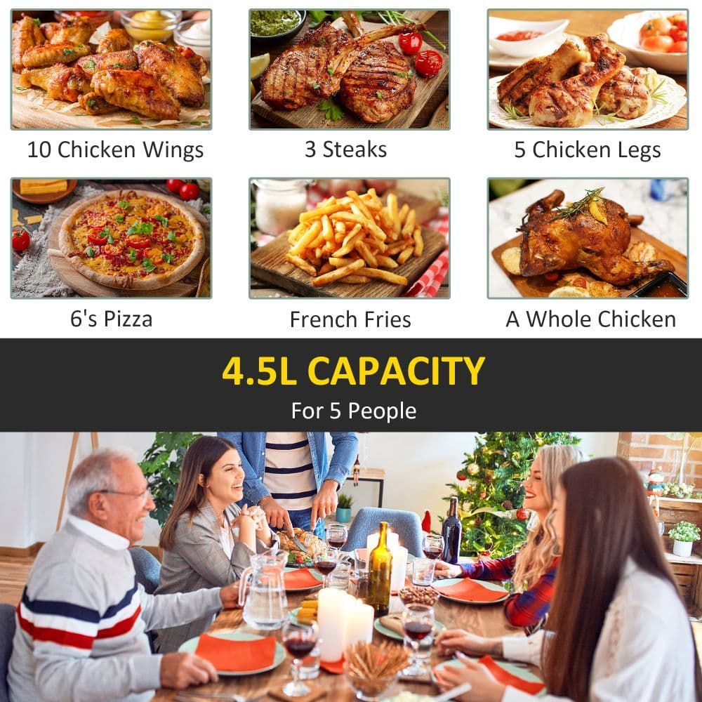 image-Air Fryer 4.5L 1500W with Digital Display Rapid Air Circulation Timer HOMCOM