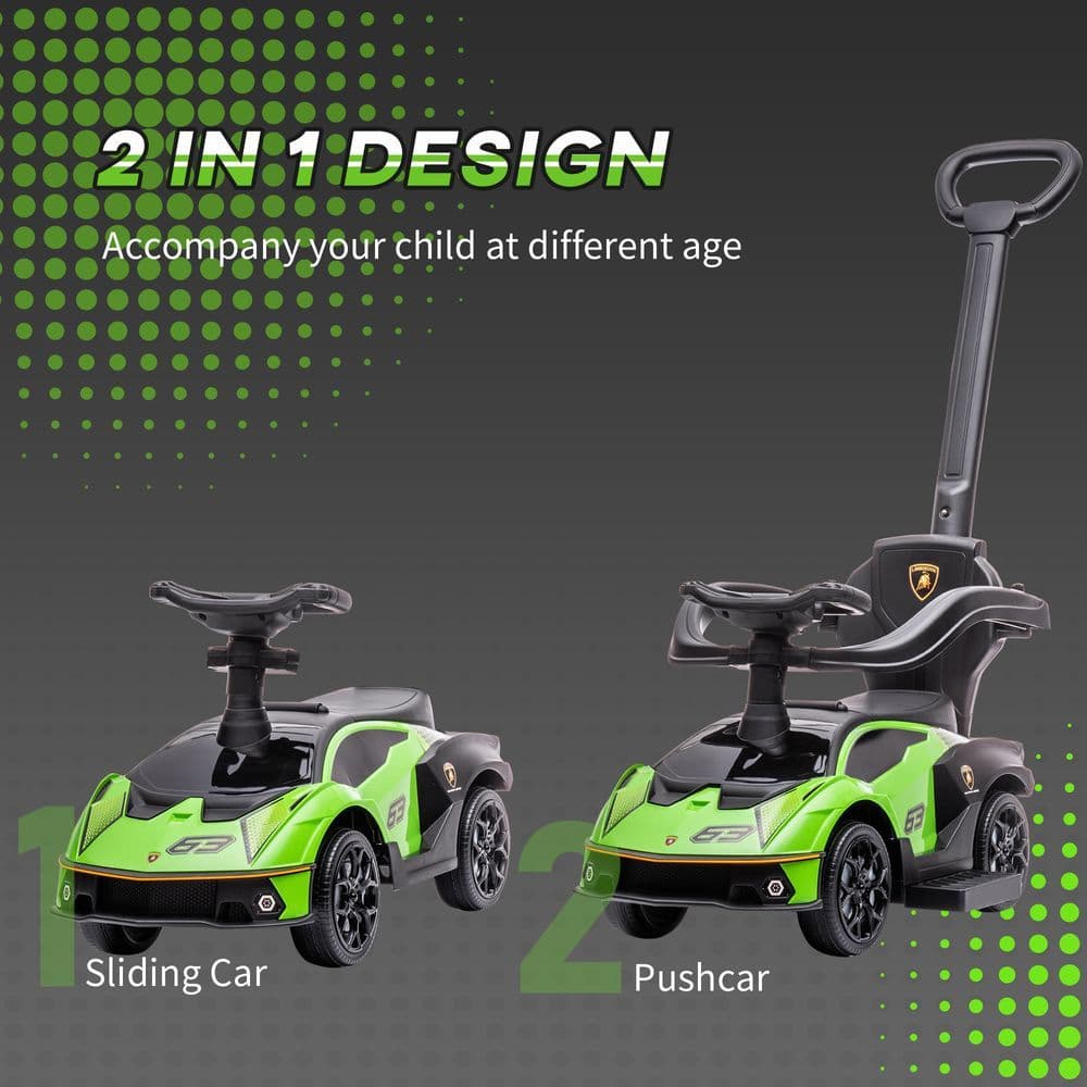 image-Lamborghini 2 in 1 Baby Ride on Push Car Toddler Push Along Car, Green