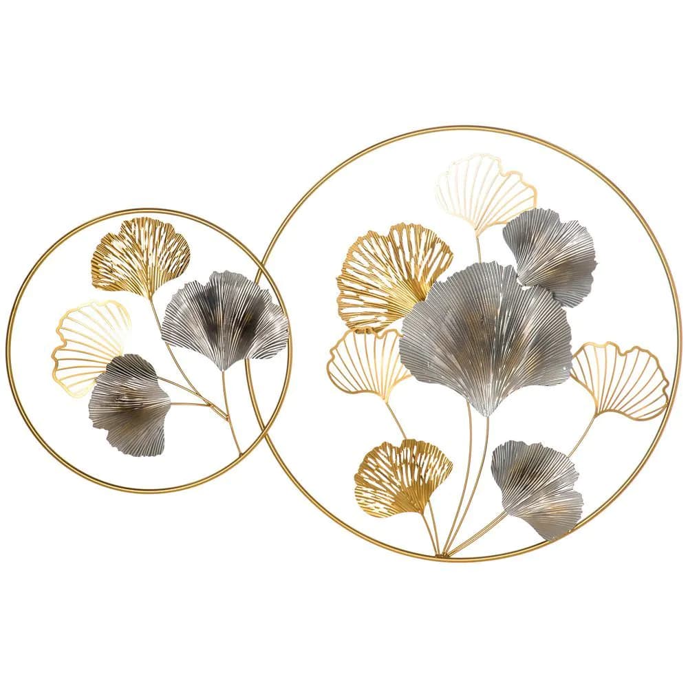 image-Minimalist Metal Wall Art Ginkgo Leaves Hanging Wall Sculpture, Gold