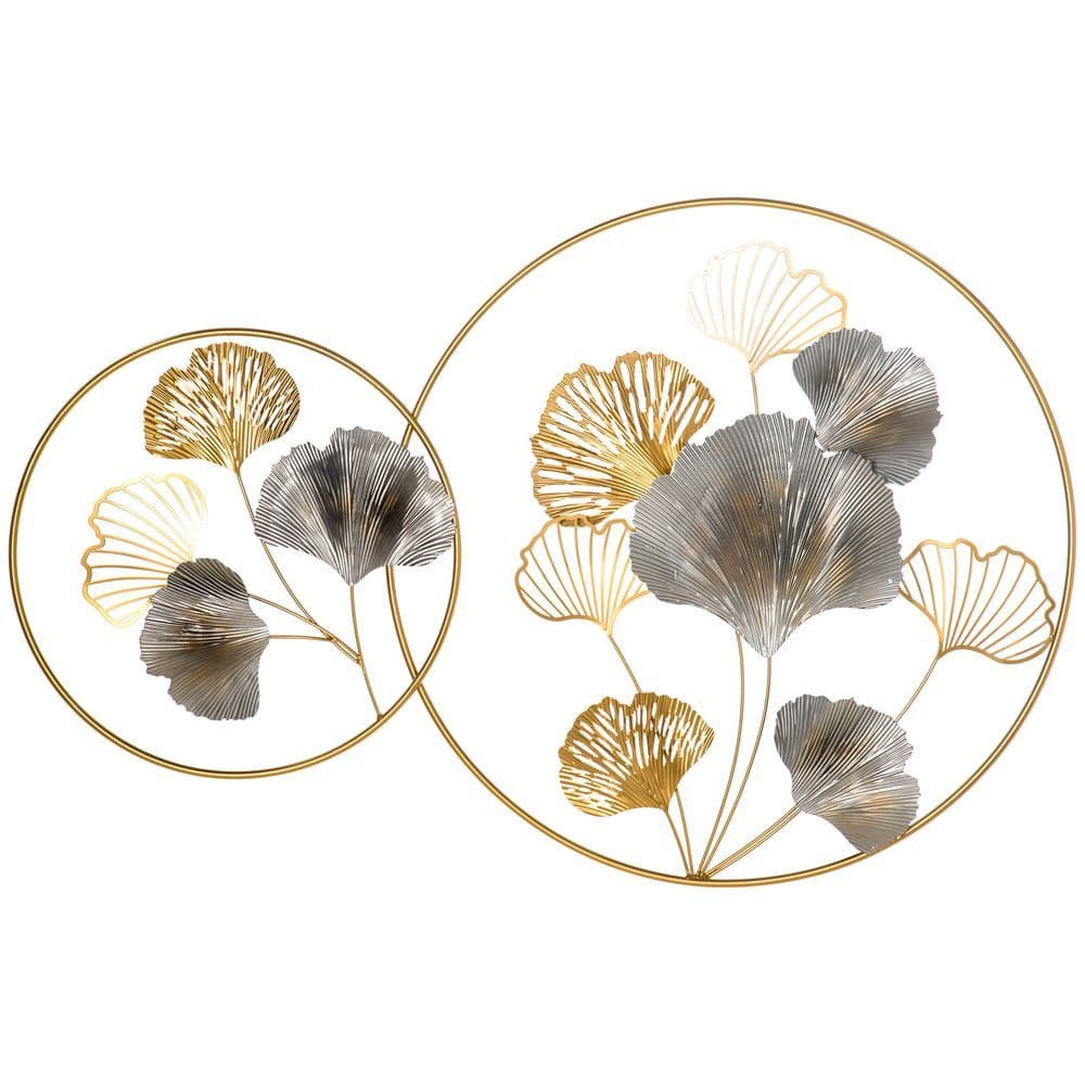 image-Minimalist Metal Wall Art Ginkgo Leaves Hanging Wall Sculpture, Gold