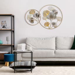 image-Minimalist Metal Wall Art Ginkgo Leaves Hanging Wall Sculpture, Gold