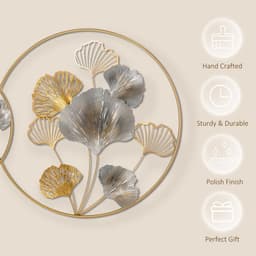 image-Minimalist Metal Wall Art Ginkgo Leaves Hanging Wall Sculpture, Gold