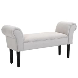 image-Elegant Flannelette Home End Bench Wood Legs Padding High Scrolled Ends