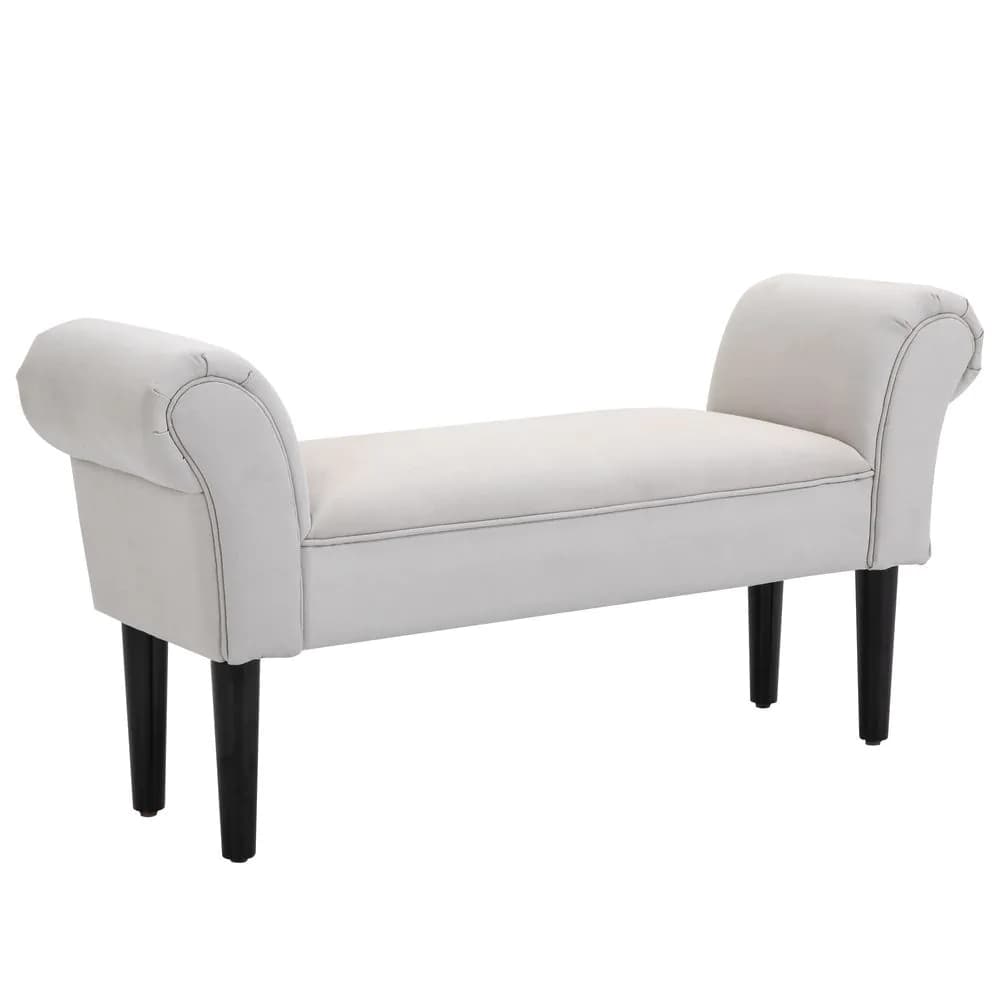 image-Elegant Flannelette Home End Bench Wood Legs Padding High Scrolled Ends