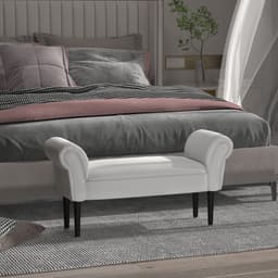 image-Elegant Flannelette Home End Bench Wood Legs Padding High Scrolled Ends