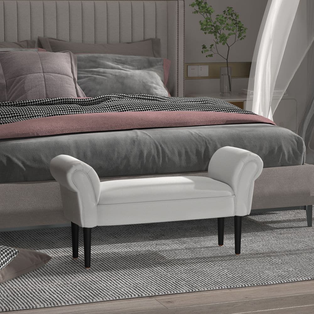 image-Elegant Flannelette Home End Bench Wood Legs Padding High Scrolled Ends