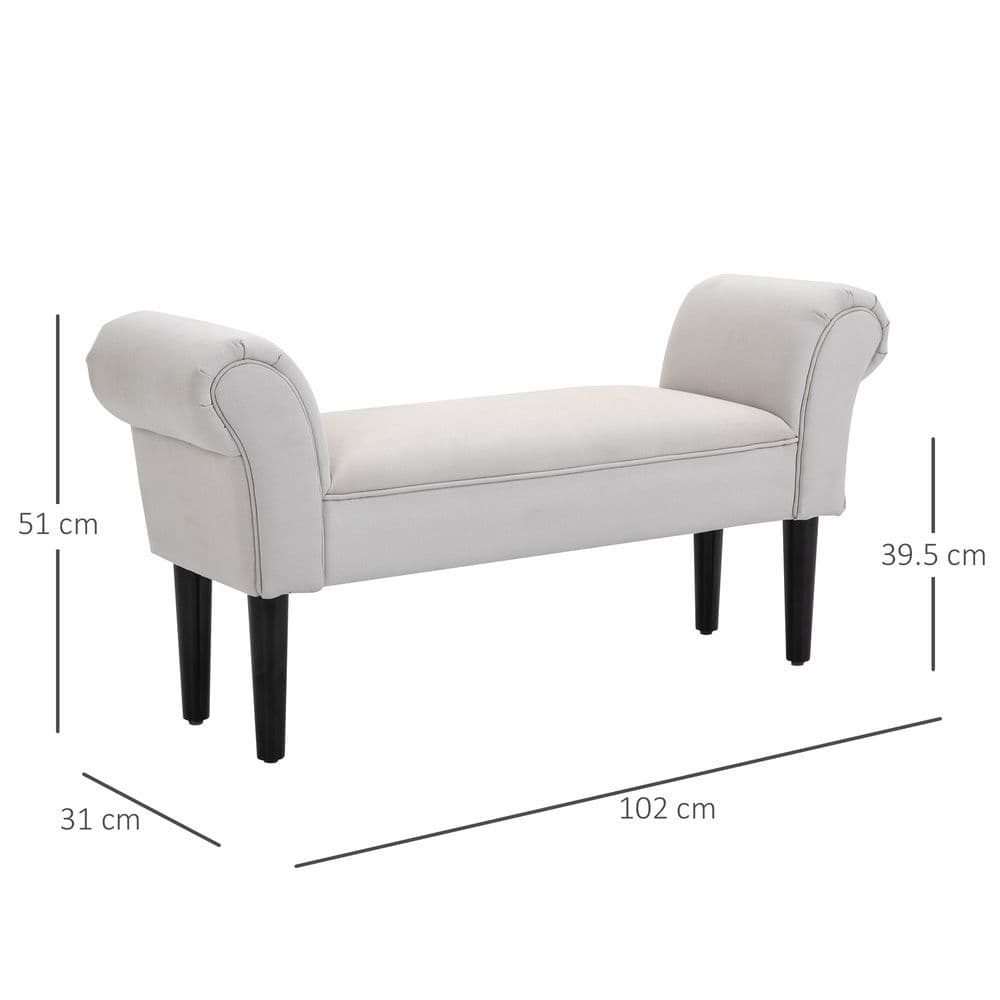 image-Elegant Flannelette Home End Bench Wood Legs Padding High Scrolled Ends
