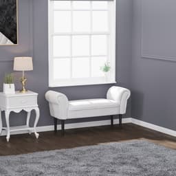 image-Elegant Flannelette Home End Bench Wood Legs Padding High Scrolled Ends