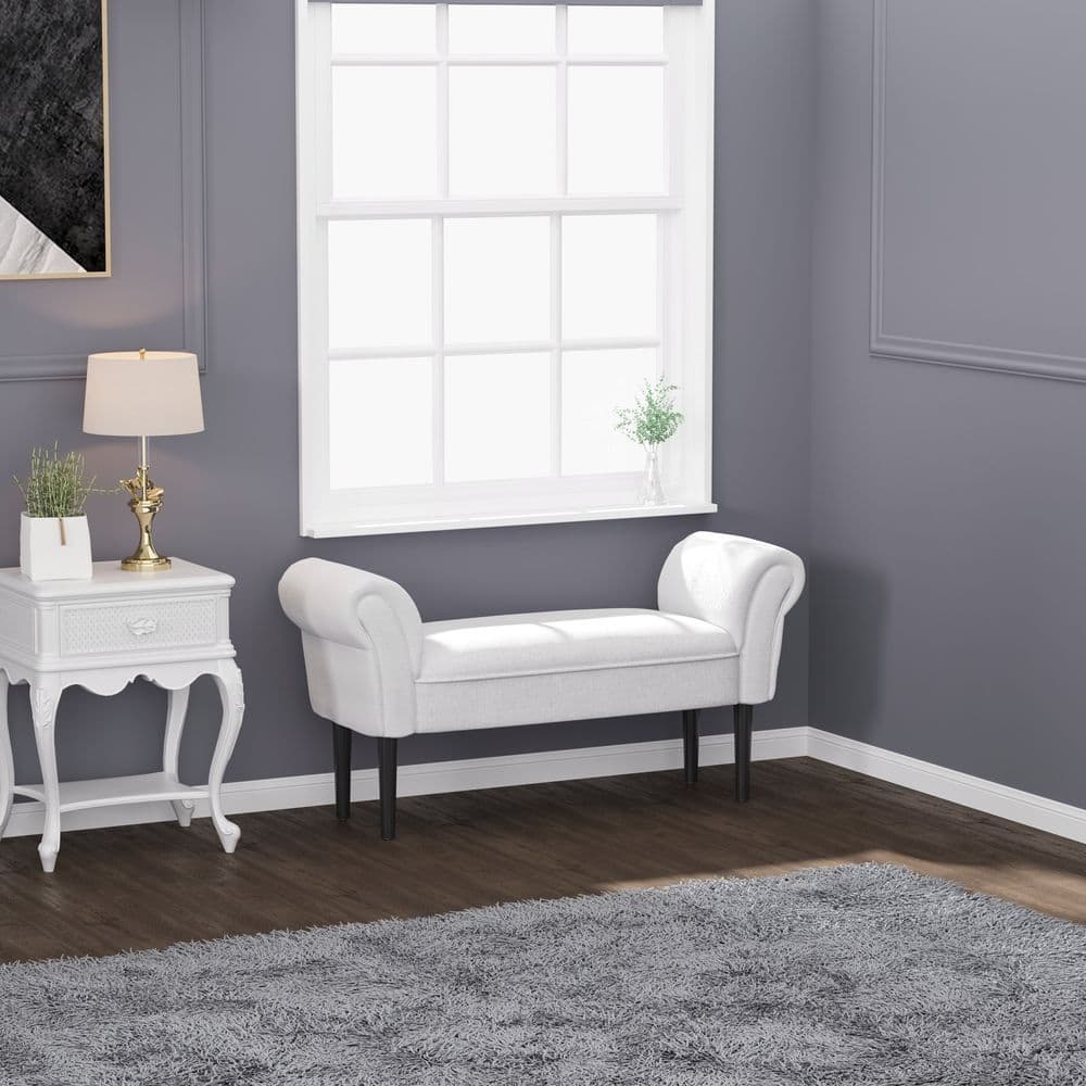 image-Elegant Flannelette Home End Bench Wood Legs Padding High Scrolled Ends