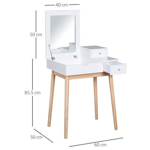 image-Dressing Table Desk Flip-up Mirror 2 Drawers Bedroom Makeup White HOMCOM