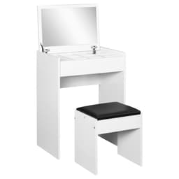 image-Dressing Table Set Padded Stool Flip-up Mirror Multi-purpose - White