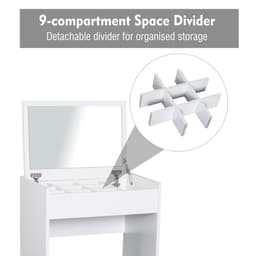 image-Dressing Table Set Padded Stool Flip-up Mirror Multi-purpose - White
