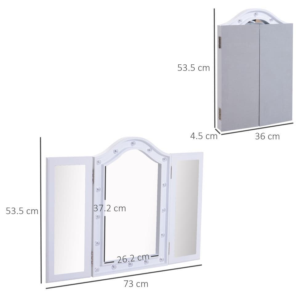 image-Lighted Tri-Fold Vanity Mirror Large Cosmetic Mirror LED Lights White