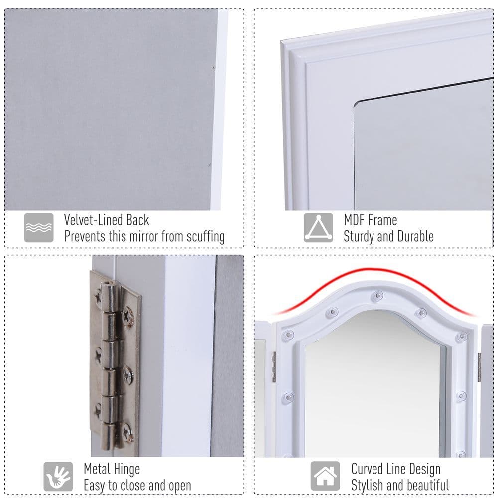 image-Lighted Tri-Fold Vanity Mirror Large Cosmetic Mirror LED Lights White