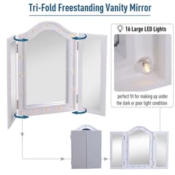 image-Lighted Tri-Fold Vanity Mirror Large Cosmetic Mirror LED Lights White
