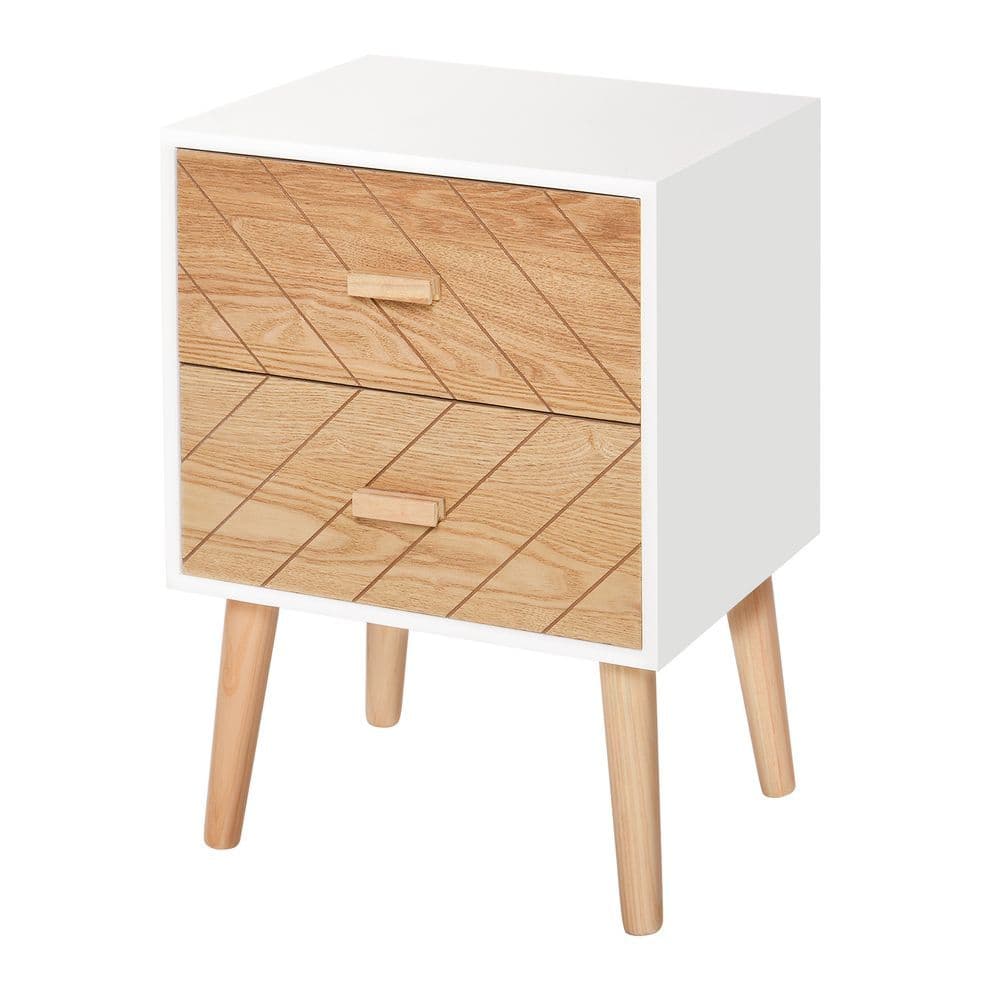 image-Nordic Style 2 Drawers Side Cabinet Wooden Bedside Table Storage Chest