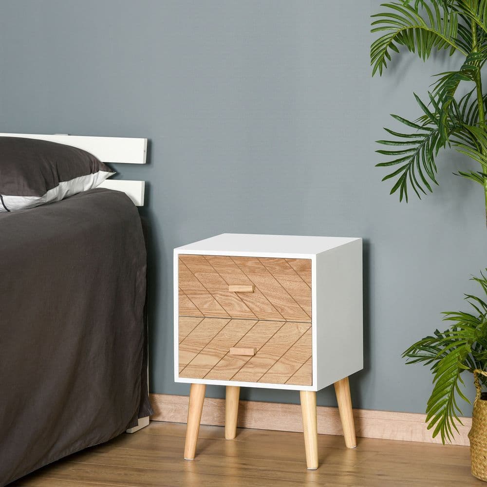 image-Nordic Style 2 Drawers Side Cabinet Wooden Bedside Table Storage Chest
