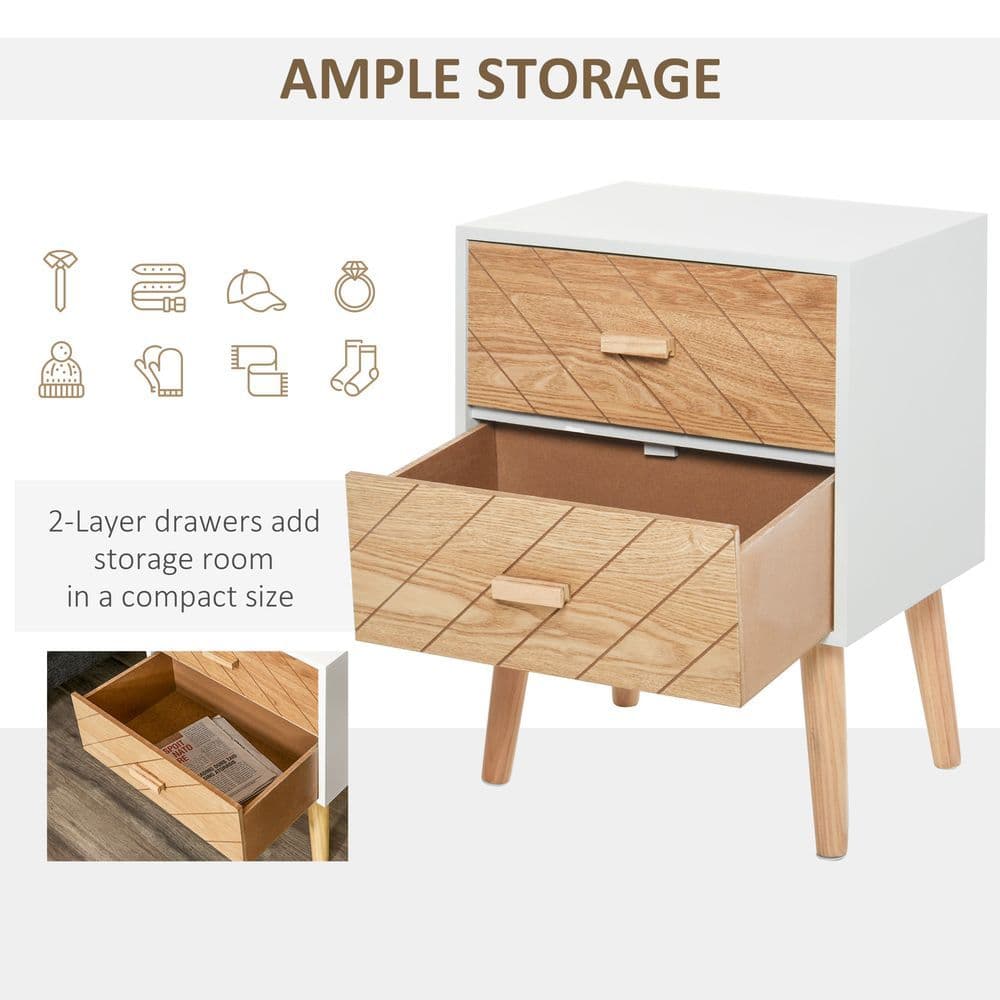 image-Nordic Style 2 Drawers Side Cabinet Wooden Bedside Table Storage Chest