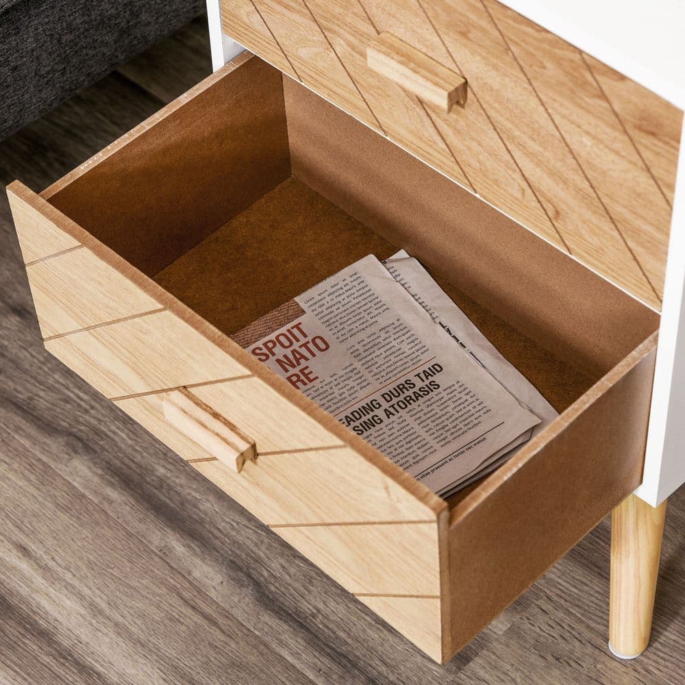 image-Nordic Style 2 Drawers Side Cabinet Wooden Bedside Table Storage Chest