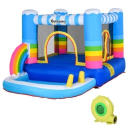 image-Kids Bouncy Castle with Pool Outdoor Trampoline W/ Net Blower 3-8 Yrs