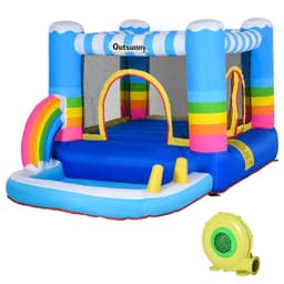 image-Kids Bouncy Castle with Pool Outdoor Trampoline W/ Net Blower 3-8 Yrs