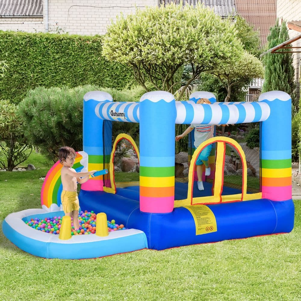 image-Kids Bouncy Castle with Pool Outdoor Trampoline W/ Net Blower 3-8 Yrs