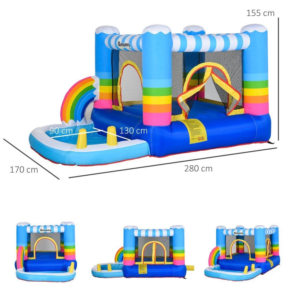 image-Kids Bouncy Castle with Pool Outdoor Trampoline W/ Net Blower 3-8 Yrs
