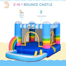 image-Kids Bouncy Castle with Pool Outdoor Trampoline W/ Net Blower 3-8 Yrs