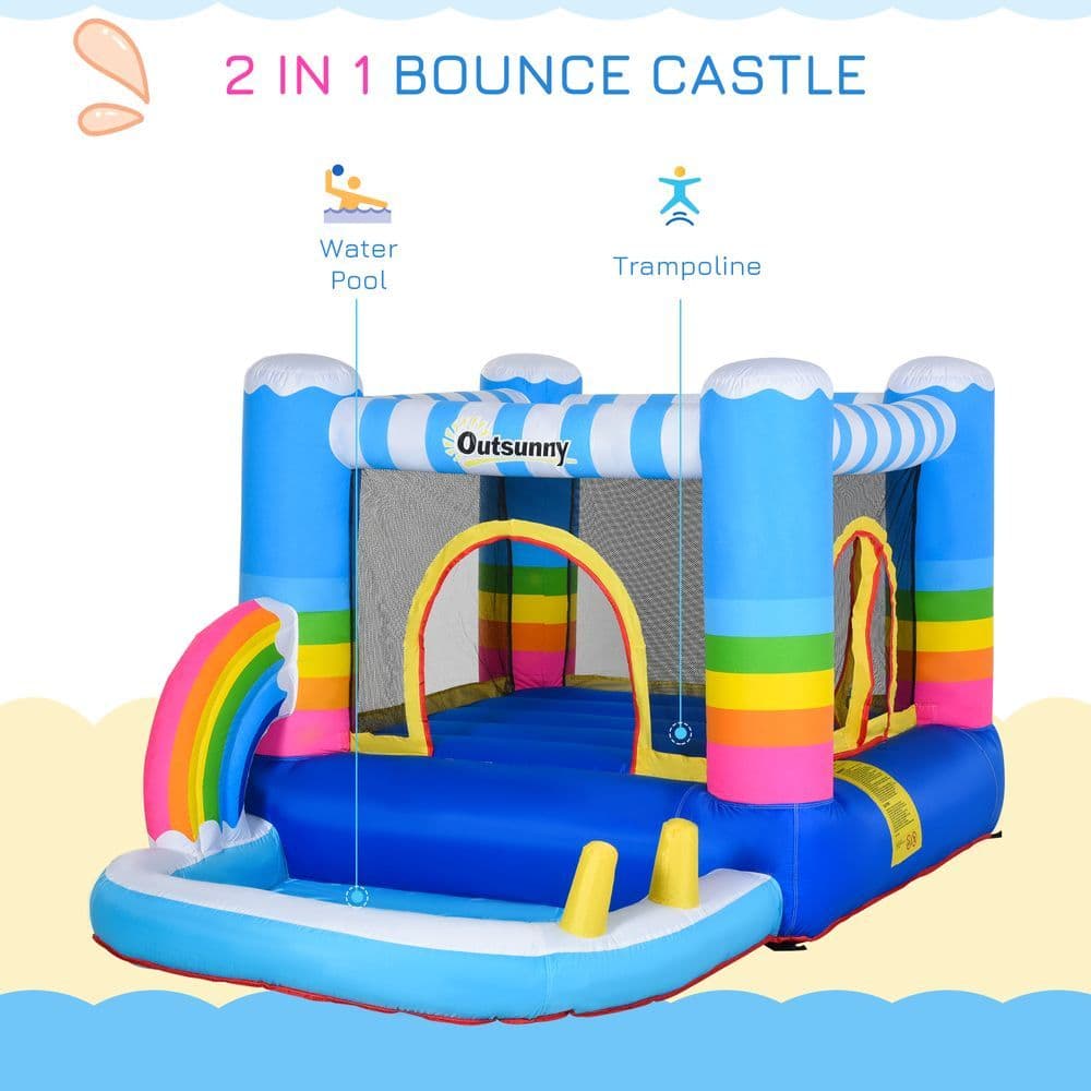 image-Kids Bouncy Castle with Pool Outdoor Trampoline W/ Net Blower 3-8 Yrs