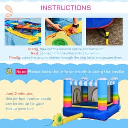 image-Kids Bouncy Castle with Pool Outdoor Trampoline W/ Net Blower 3-8 Yrs