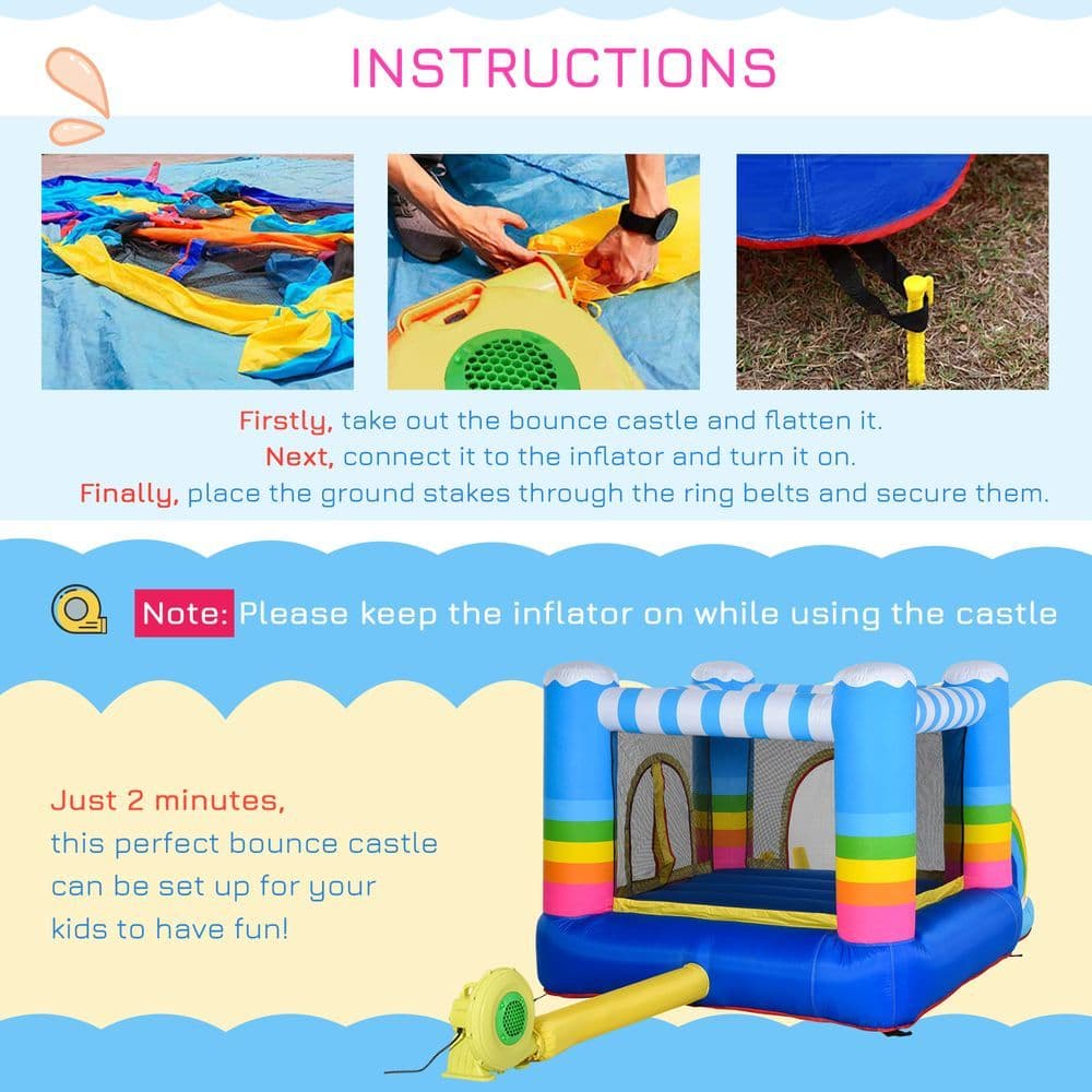 image-Kids Bouncy Castle with Pool Outdoor Trampoline W/ Net Blower 3-8 Yrs
