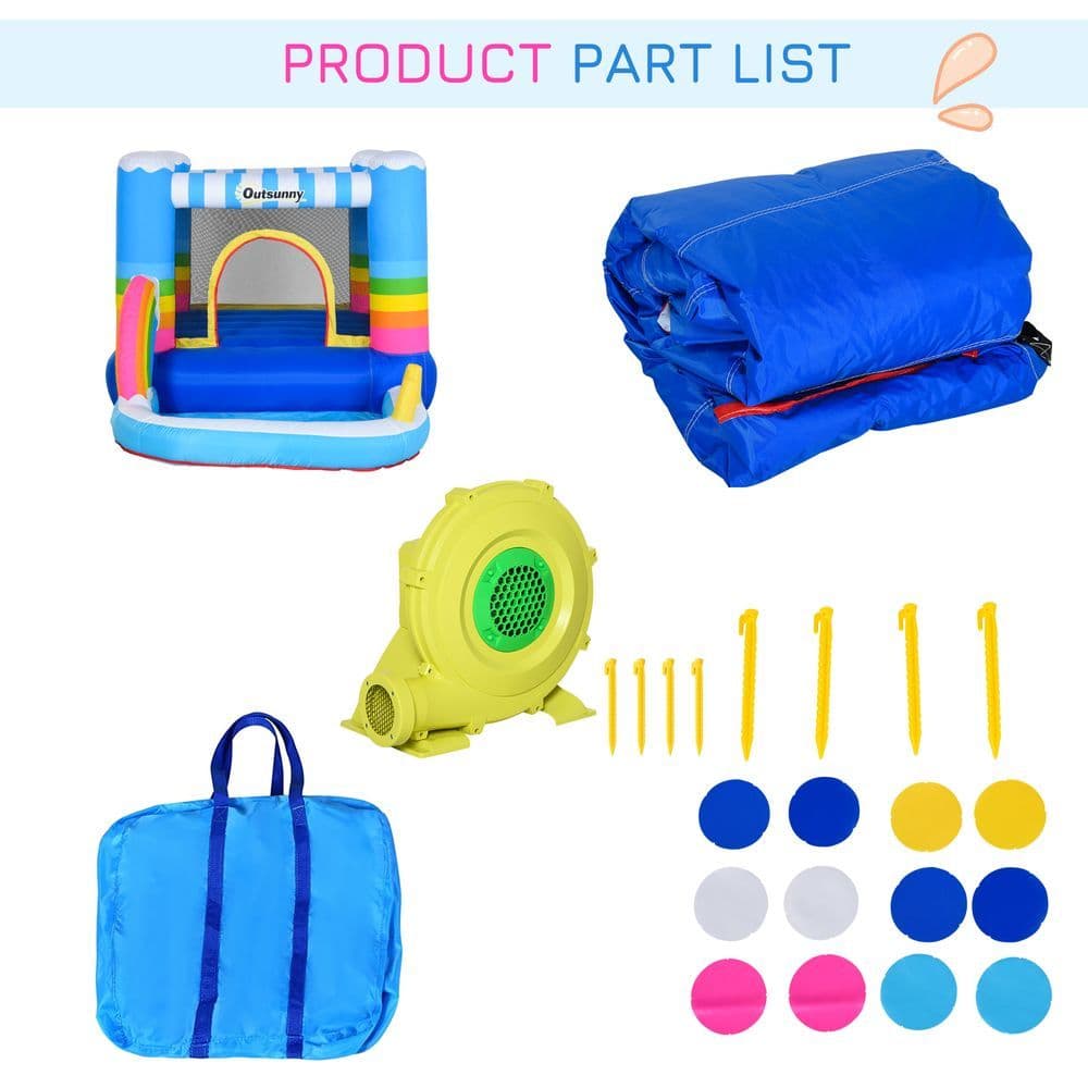 image-Kids Bouncy Castle with Pool Outdoor Trampoline W/ Net Blower 3-8 Yrs