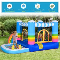 image-Kids Bouncy Castle with Pool Outdoor Trampoline W/ Net Blower 3-8 Yrs
