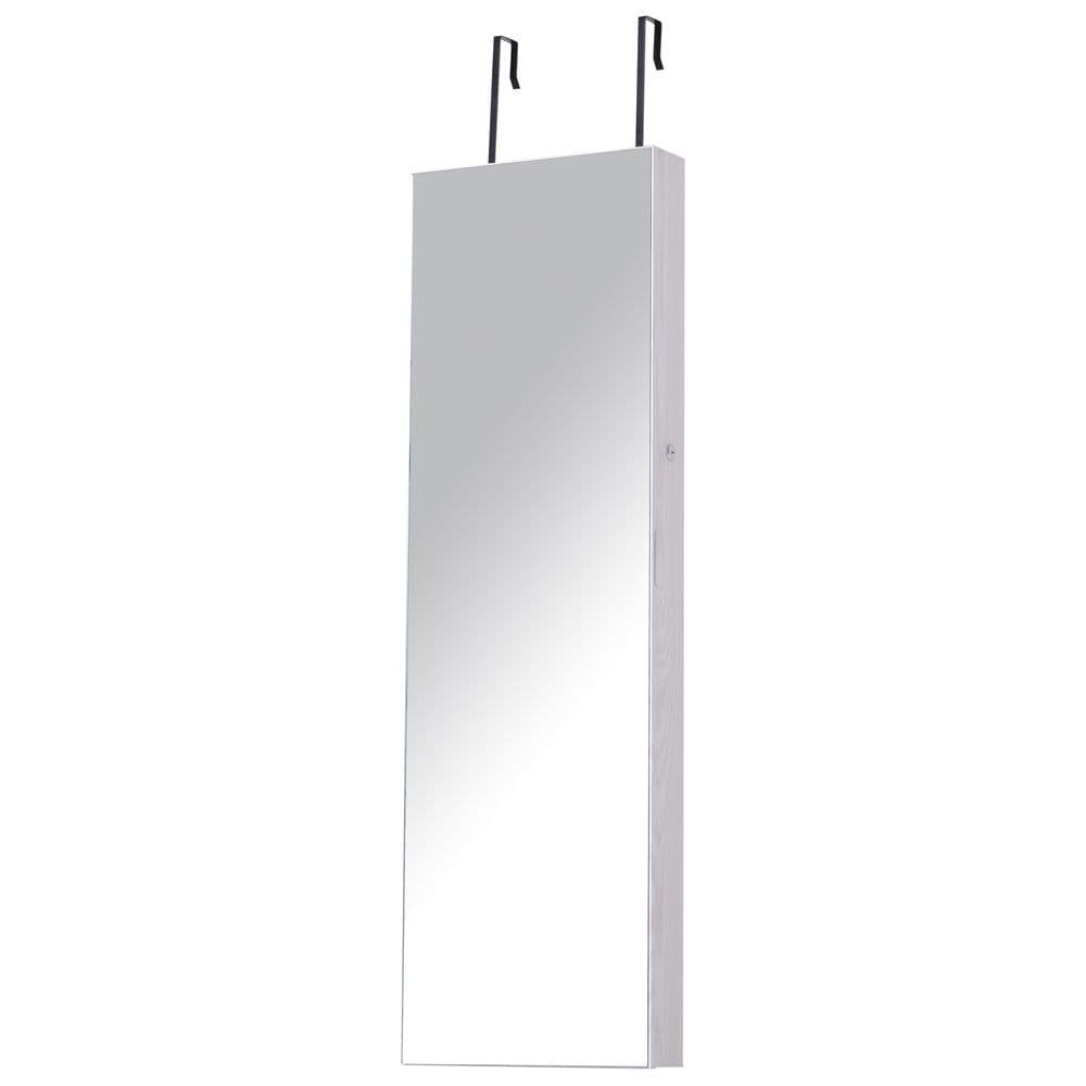 image-Hanging Mirrored Jewel Storage Cabinet Organiser Lockable w/6 LED White