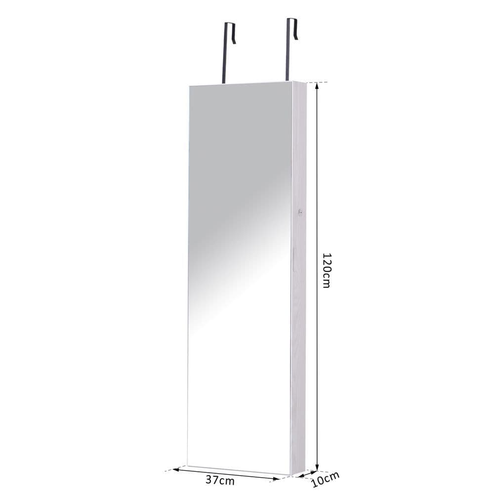image-Hanging Mirrored Jewel Storage Cabinet Organiser Lockable w/6 LED White