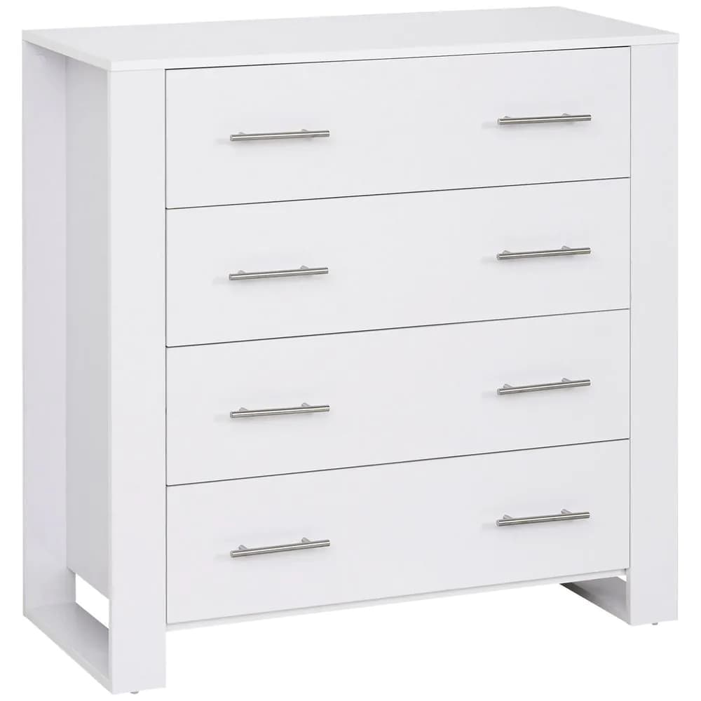 image-Chest Of 4 Drawers Home Storage Clothes Cabinet Metal Handles White