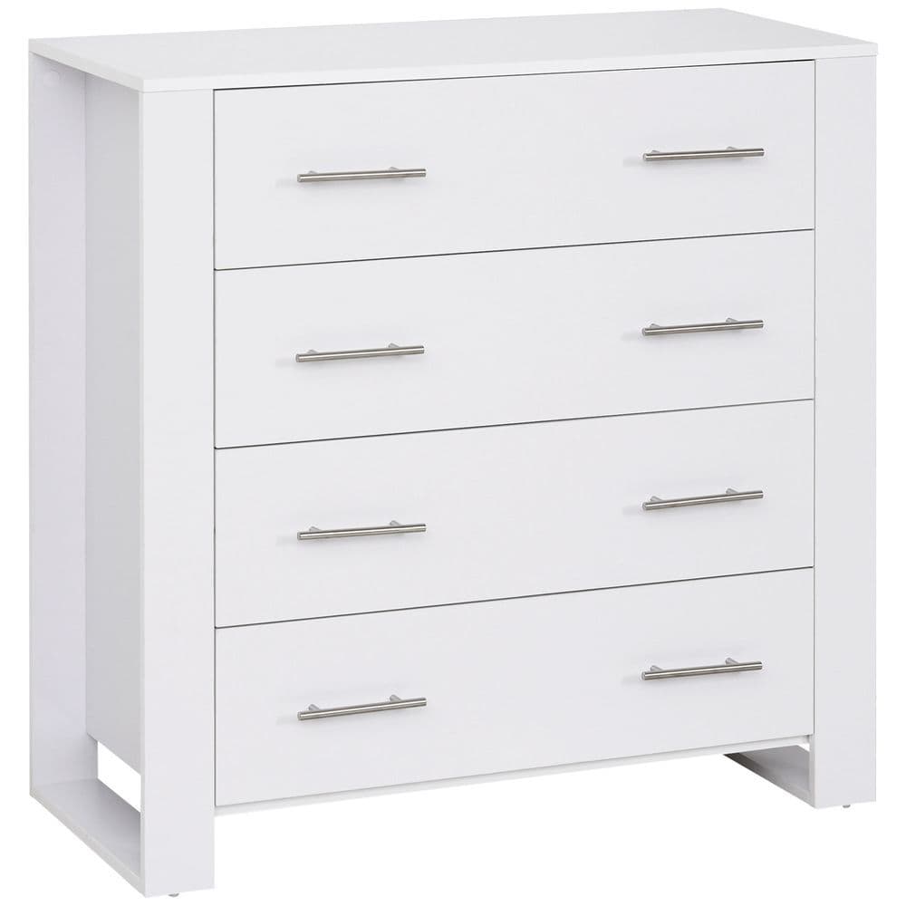 image-Chest Of 4 Drawers Home Storage Clothes Cabinet Metal Handles White