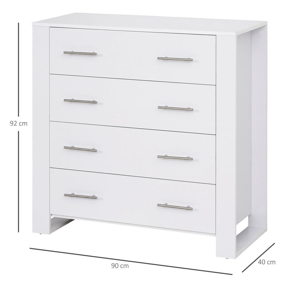 image-Chest Of 4 Drawers Home Storage Clothes Cabinet Metal Handles White