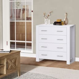 image-Chest Of 4 Drawers Home Storage Clothes Cabinet Metal Handles White