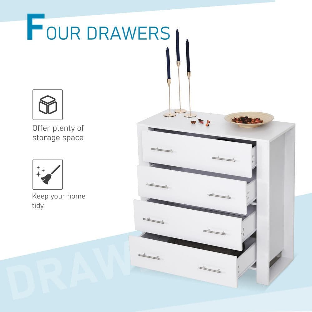 image-Chest Of 4 Drawers Home Storage Clothes Cabinet Metal Handles White