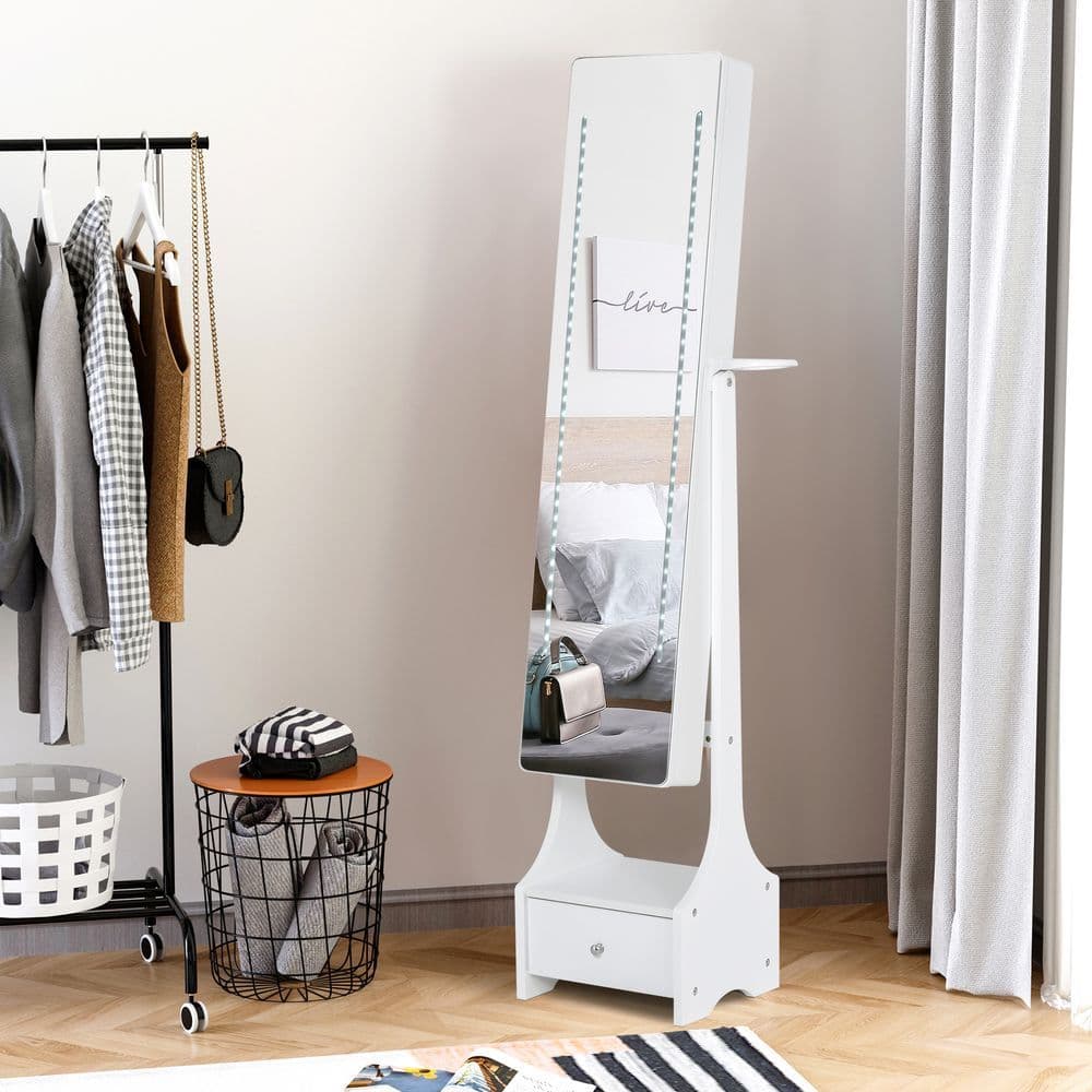 image-Freestanding Jewellery Storage Mirror Armoire LED Lights Hooks Drawer