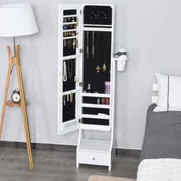 image-Freestanding Jewellery Storage Mirror Armoire LED Lights Hooks Drawer