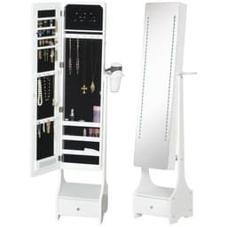 image-Freestanding Jewellery Storage Mirror Armoire LED Lights Hooks Drawer