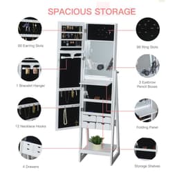 image-Freestanding Jewellery Storage Armoire 2 Mirrors Drawers Hooks Lights