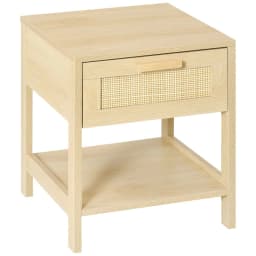 image-Bedside Table Nightstand W/ Rattan Drawer Storage Shelf Bedroom Living Room