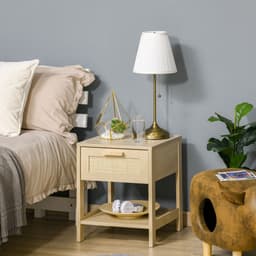image-Bedside Table Nightstand W/ Rattan Drawer Storage Shelf Bedroom Living Room