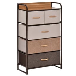 image-HOMCOM Closet Dresser, Dresser Tower With 5 Linen Fabric Drawers Steel Frame